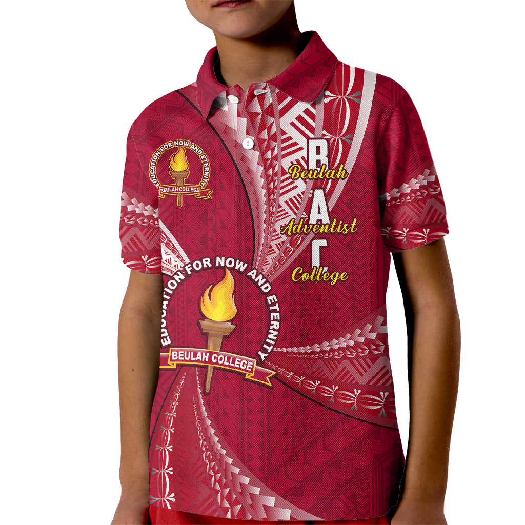 Personalised Tonga Beulah College Kid Polo Shirt Tongan Ngatu Pattern LT14 Kid Maroon - Polynesian Pride