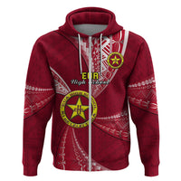 Custom Tonga Eua High School Hoodie Tongan Ngatu Pattern LT14 Zip Hoodie Maroon - Polynesian Pride