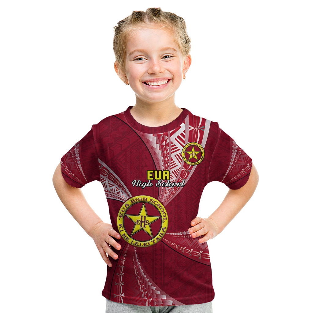 Personalised Tonga Eua High School Kid T Shirt Tongan Ngatu Pattern LT14 Maroon - Polynesian Pride