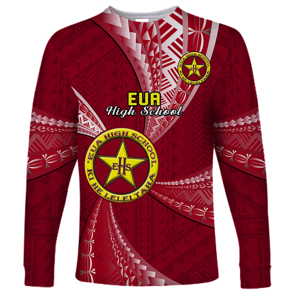 Personalised Tonga Eua High School Long Sleeve Shirt Tongan Ngatu Pattern LT14 Unisex Maroon - Polynesian Pride