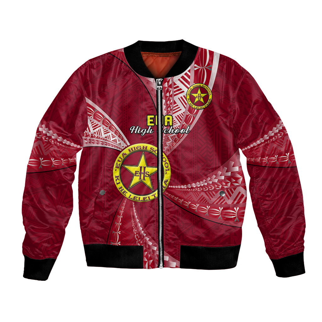 Personalised Tonga Eua High School Bomber Jacket Class Of Year Tongan Ngatu Pattern LT14 Unisex Maroon - Polynesian Pride