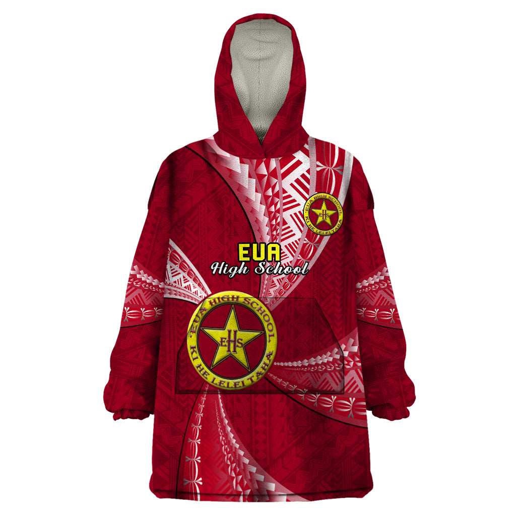 Personalised Tonga Eua High School Wearable Blanket Hoodie Class Of Year Tongan Ngatu Pattern LT14 One Size Maroon - Polynesian Pride