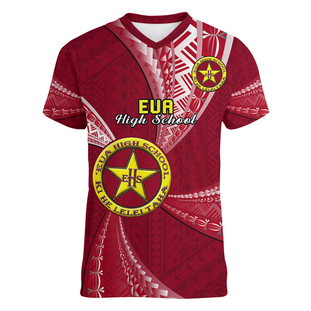 Personalised Tonga Eua High School Women V Neck T Shirt Class Of Year Tongan Ngatu Pattern LT14 Female Maroon - Polynesian Pride