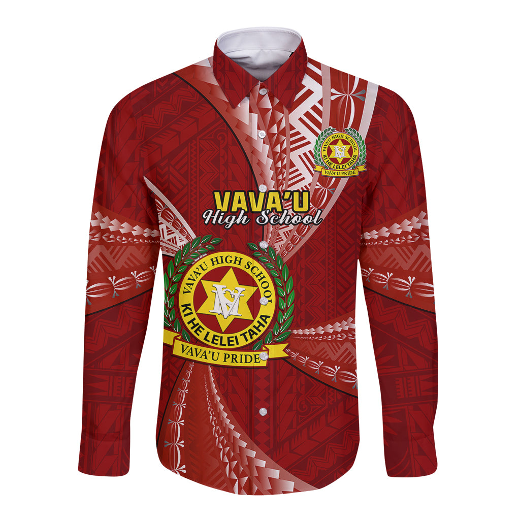 Personalised Tonga Vavau High School Long Sleeve Button Shirt Tongan Ngatu Pattern LT14 Unisex Maroon - Polynesian Pride