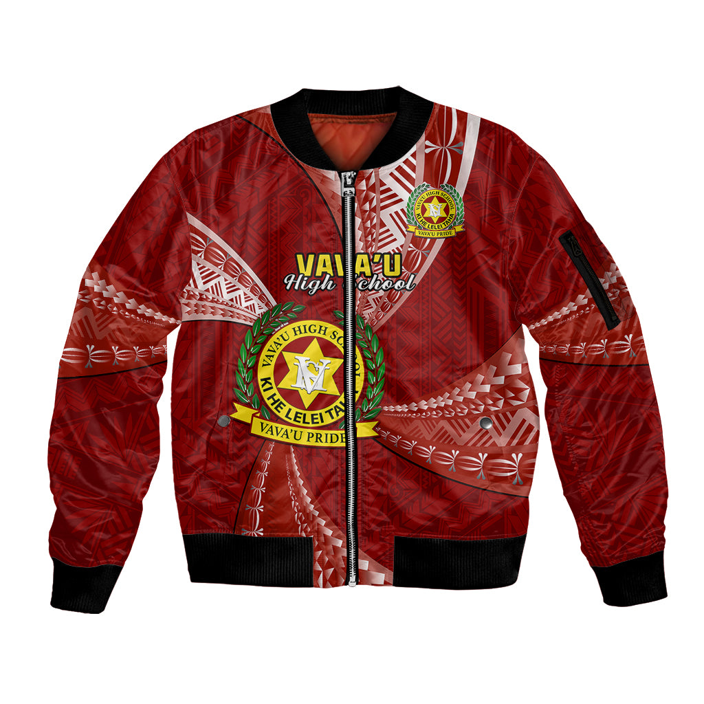 Personalised Tonga Vavau High School Sleeve Zip Bomber Jacket Tongan Ngatu Pattern LT14 Unisex Maroon - Polynesian Pride