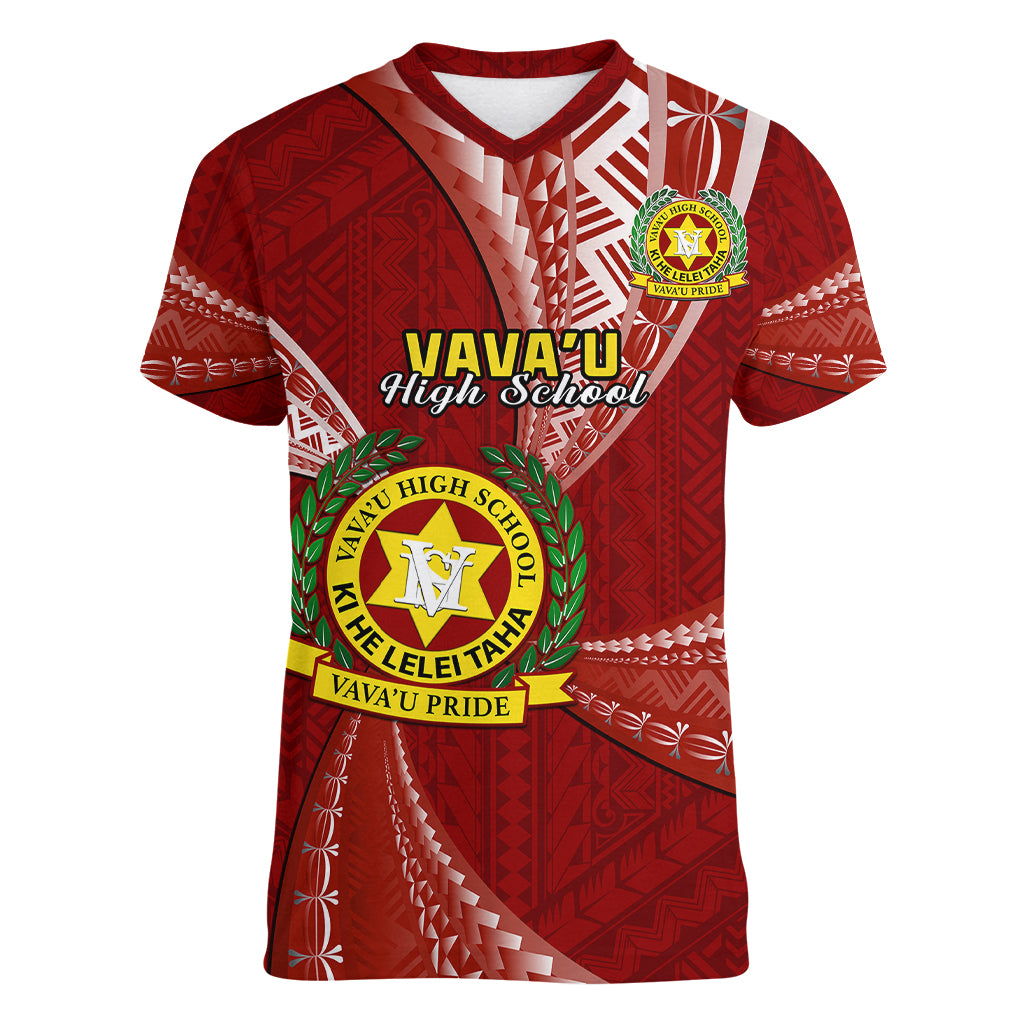 Personalised Tonga Vavau High School Women V Neck T Shirt Class Of Year Tongan Ngatu Pattern LT14 Female Maroon - Polynesian Pride