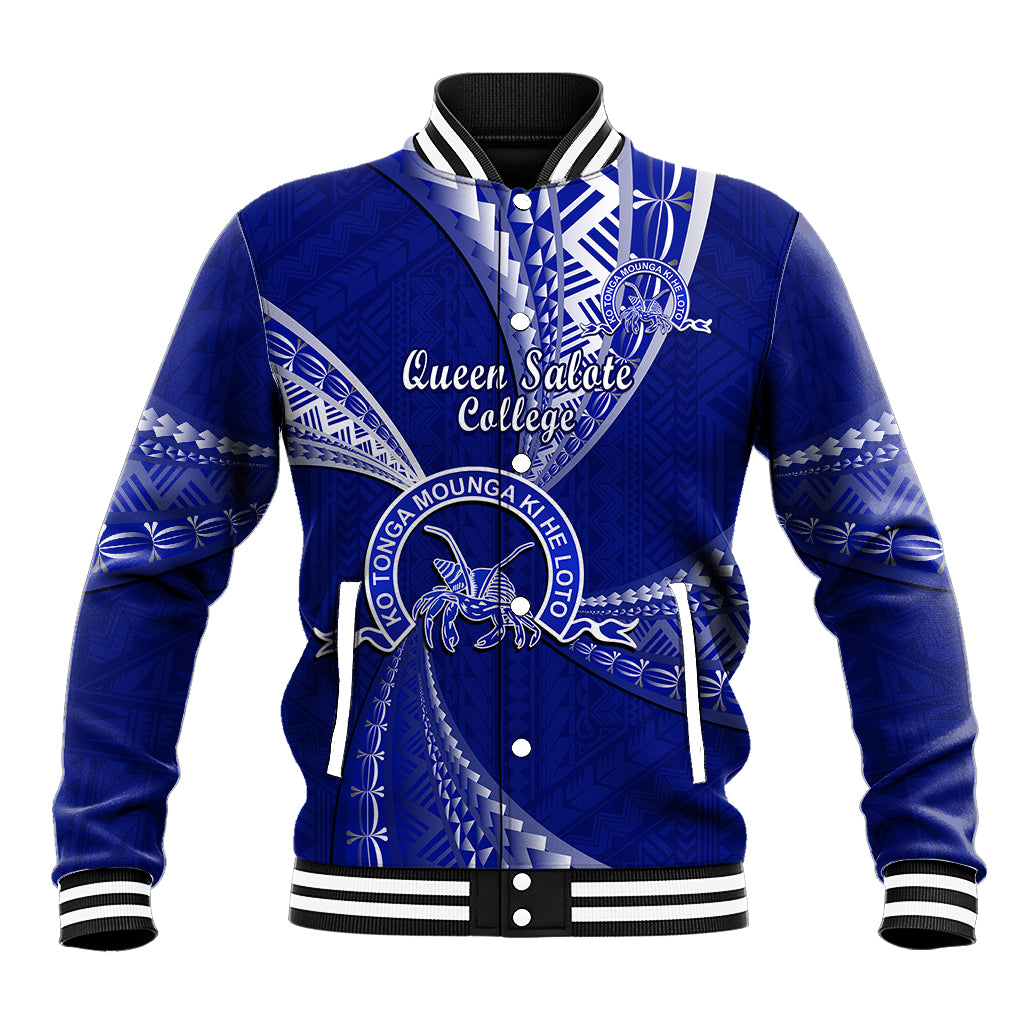 Personalised Tonga Queen Salote College Baseball Jacket Tongan Ngatu Pattern LT14 Unisex Blue - Polynesian Pride