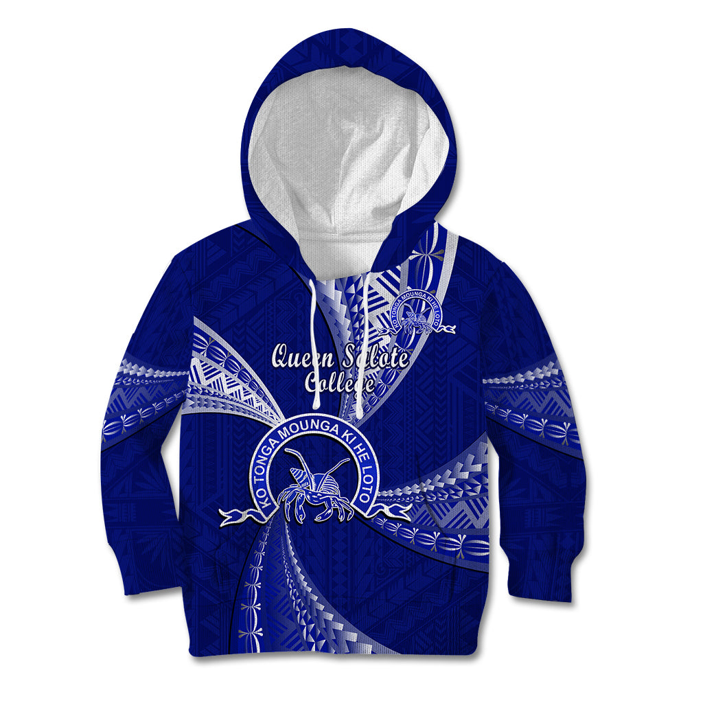 Personalised Tonga Queen Salote College Kid Hoodie Tongan Ngatu Pattern LT14 Hoodie Blue - Polynesian Pride