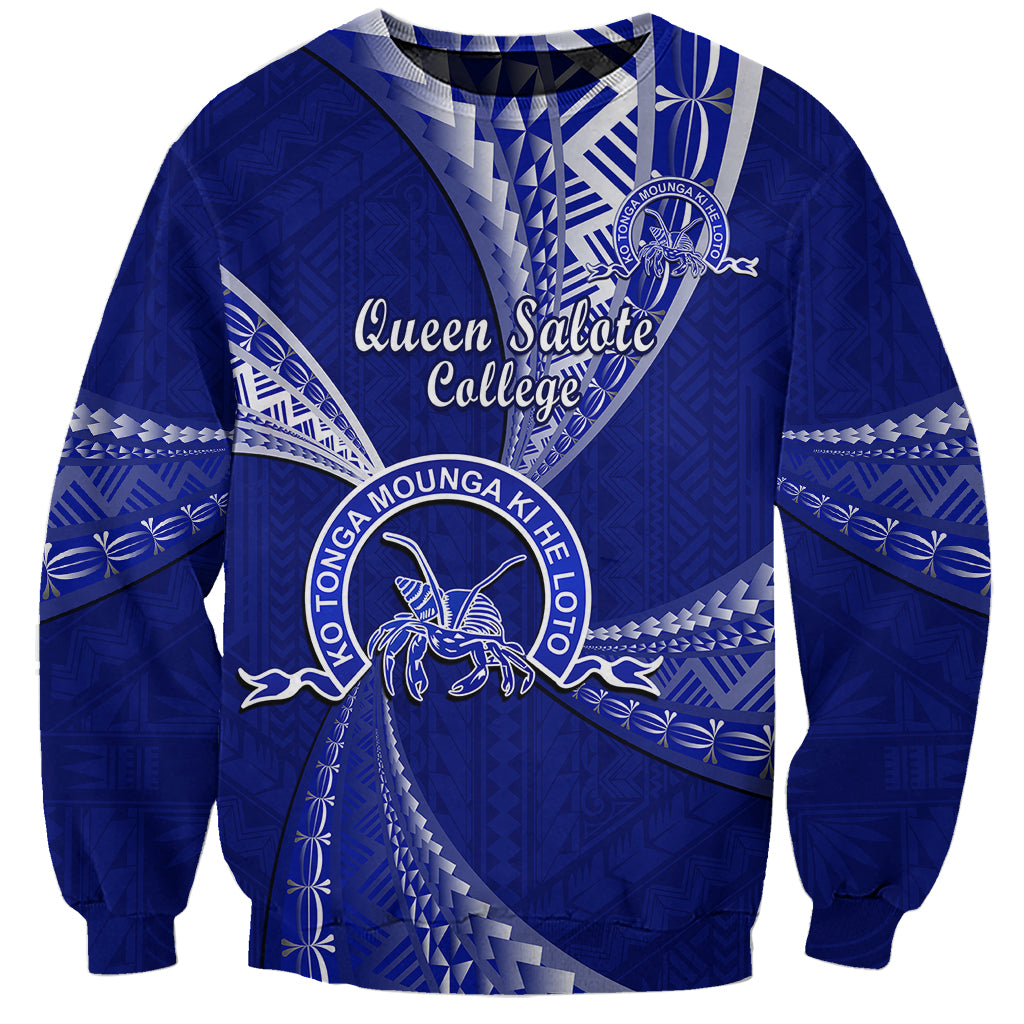 Personalised Tonga Queen Salote College Sweatshirt Tongan Ngatu Pattern LT14 Unisex Blue - Polynesian Pride