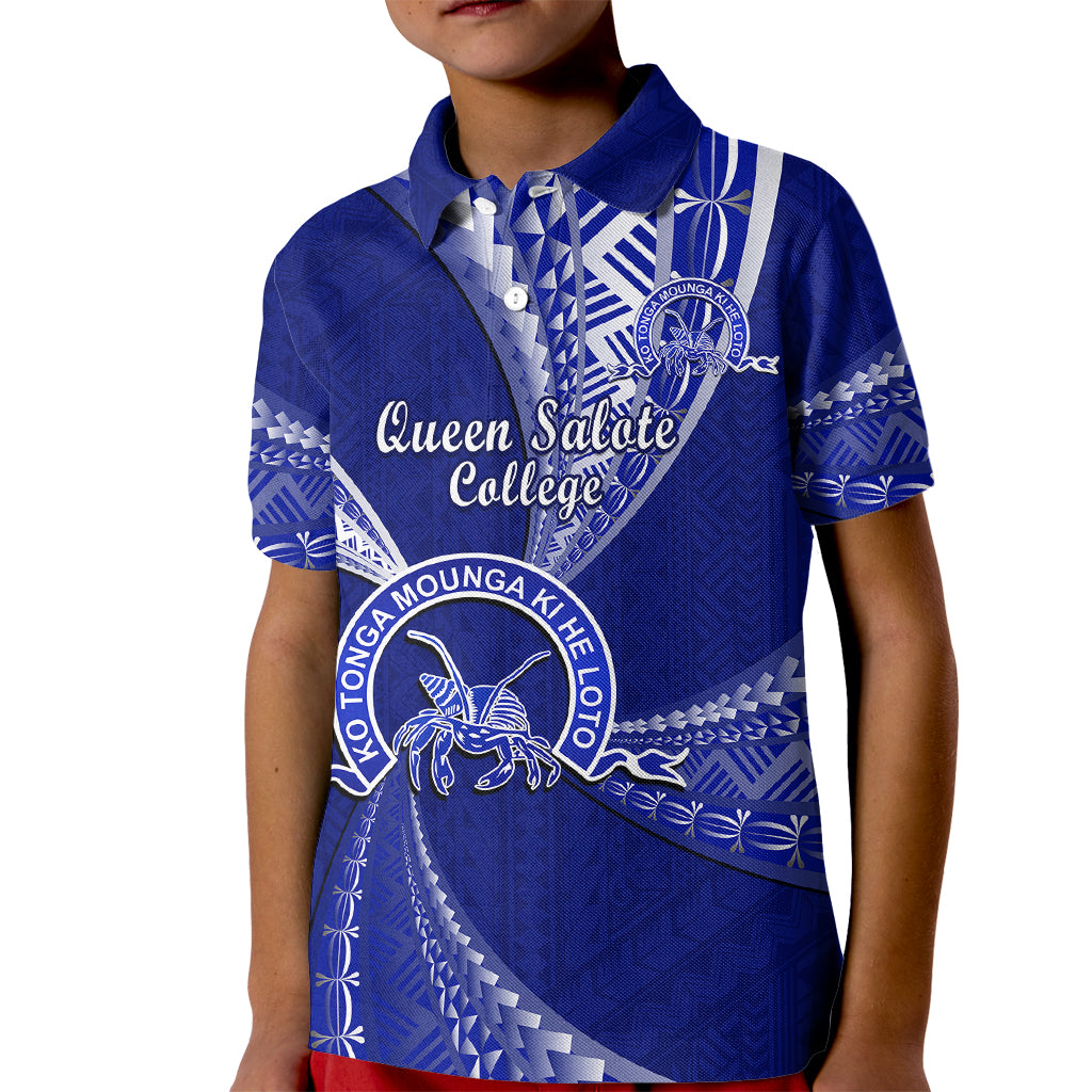 Personalised Tonga Queen Salote College Kid Polo Shirt Class Of Year Tongan Ngatu Pattern LT14 Kid Blue - Polynesian Pride