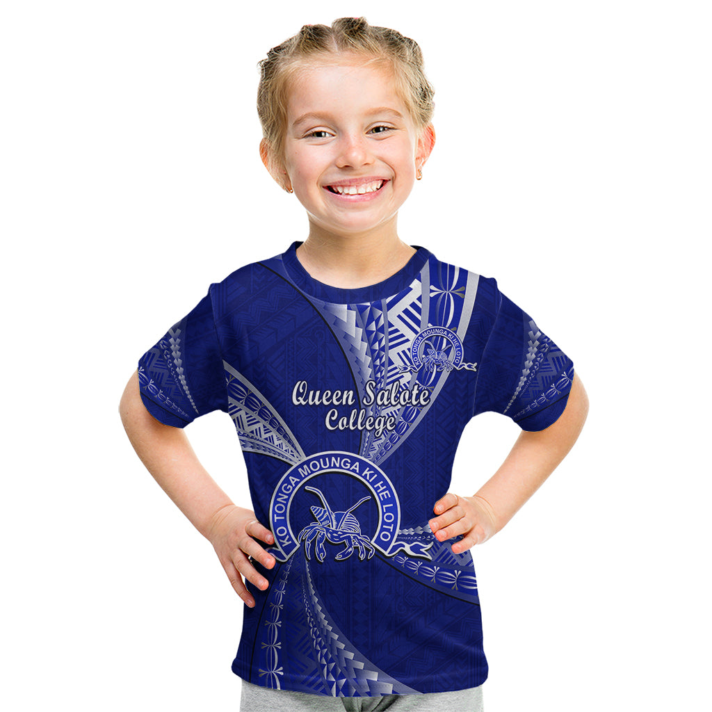 Personalised Tonga Queen Salote College Kid T Shirt Class Of Year Tongan Ngatu Pattern LT14 Blue - Polynesian Pride