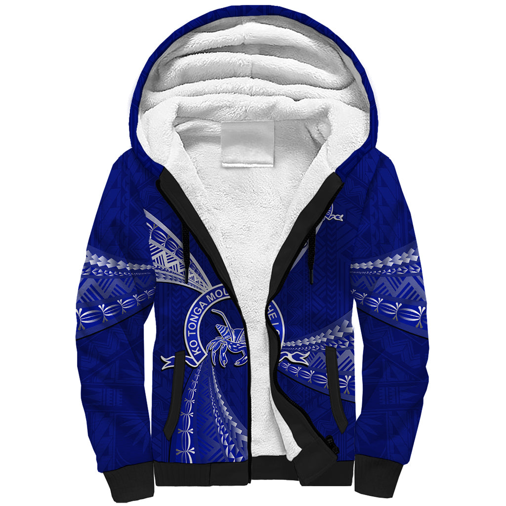 Personalised Tonga Queen Salote College Sherpa Hoodie Class Of Year Tongan Ngatu Pattern LT14 Unisex Blue - Polynesian Pride