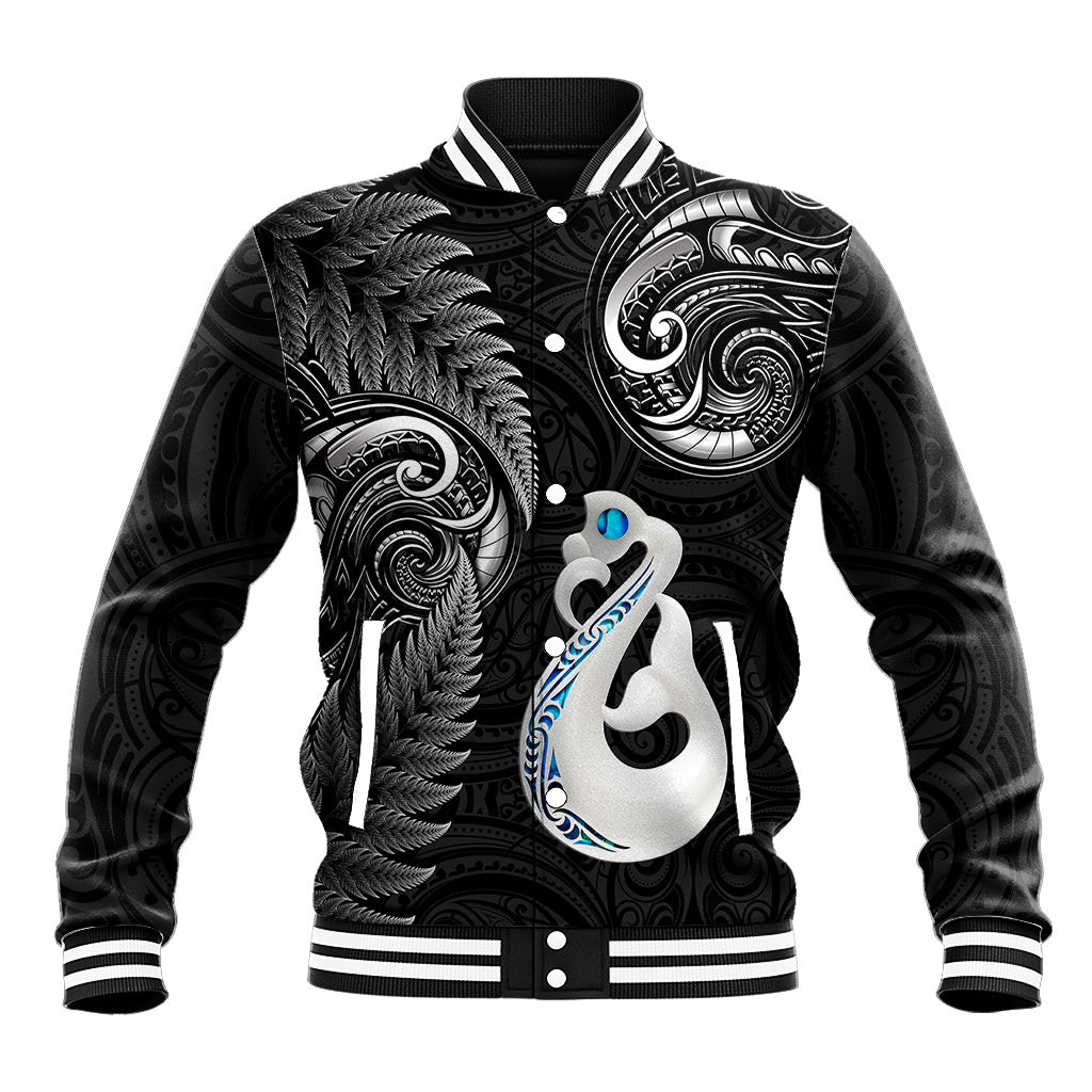 Personalised New Zealand Baseball Jacket Aotearoa Silver Fern With Manaia Maori Unique Black LT14 Unisex Black - Polynesian Pride