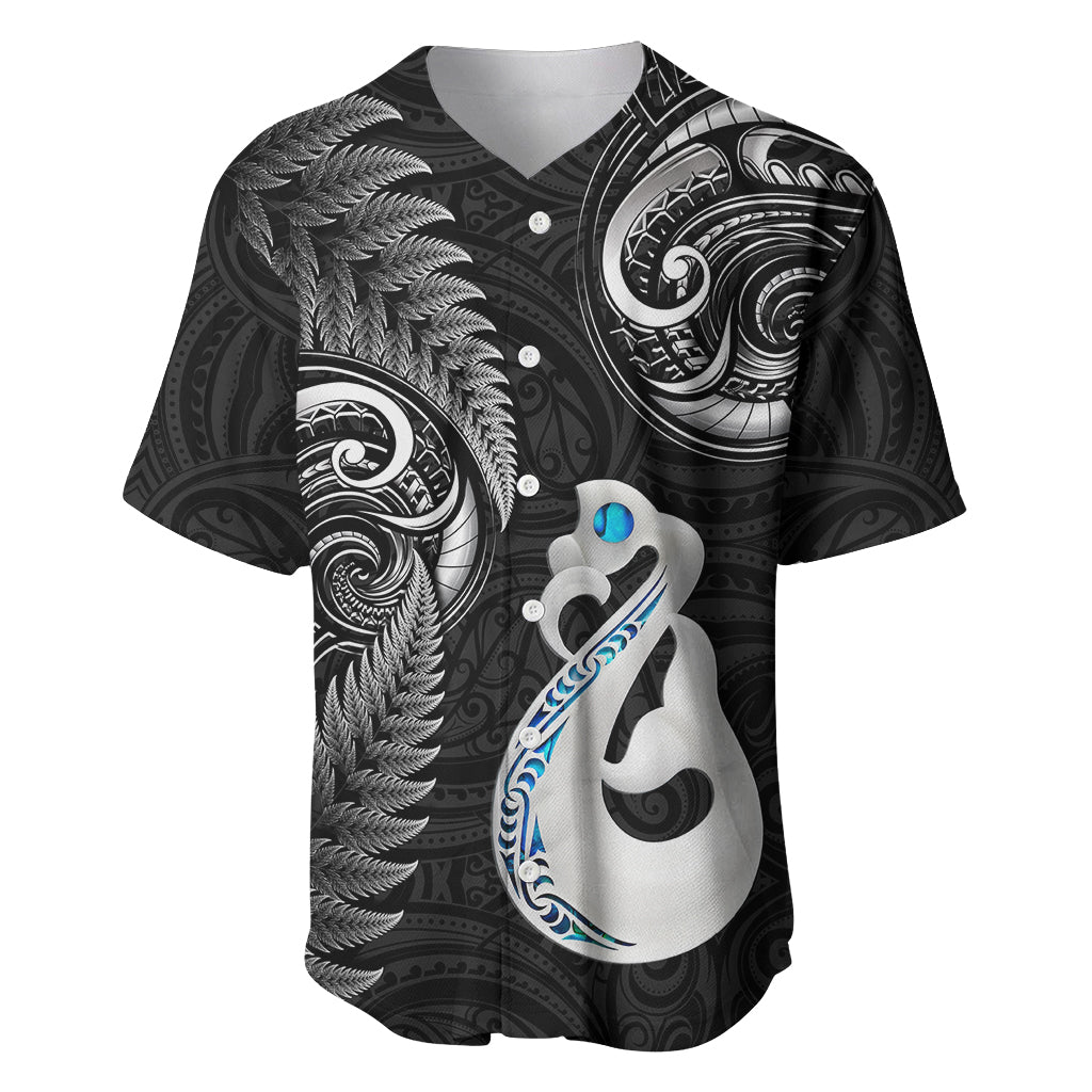 Personalised New Zealand Baseball Jersey Aotearoa Silver Fern With Manaia Maori Unique Black LT14 Black - Polynesian Pride