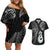 Personalised New Zealand Couples Off Shoulder Short Dress and Hawaiian Shirt Aotearoa Silver Fern With Manaia Maori Unique Black LT14 Black - Polynesian Pride