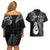 Personalised New Zealand Couples Off Shoulder Short Dress and Hawaiian Shirt Aotearoa Silver Fern With Manaia Maori Unique Black LT14 - Polynesian Pride