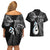 Personalised New Zealand Couples Off The Shoulder Long Sleeve Dress and Hawaiian Shirt Aotearoa Silver Fern With Manaia Maori Unique Black LT14 - Polynesian Pride