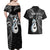 Personalised New Zealand Couples Off Shoulder Maxi Dress and Hawaiian Shirt Aotearoa Silver Fern With Manaia Maori Unique Black LT14 - Polynesian Pride