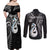 Personalised New Zealand Couples Off Shoulder Maxi Dress and Long Sleeve Button Shirts Aotearoa Silver Fern With Manaia Maori Unique Black LT14 - Polynesian Pride