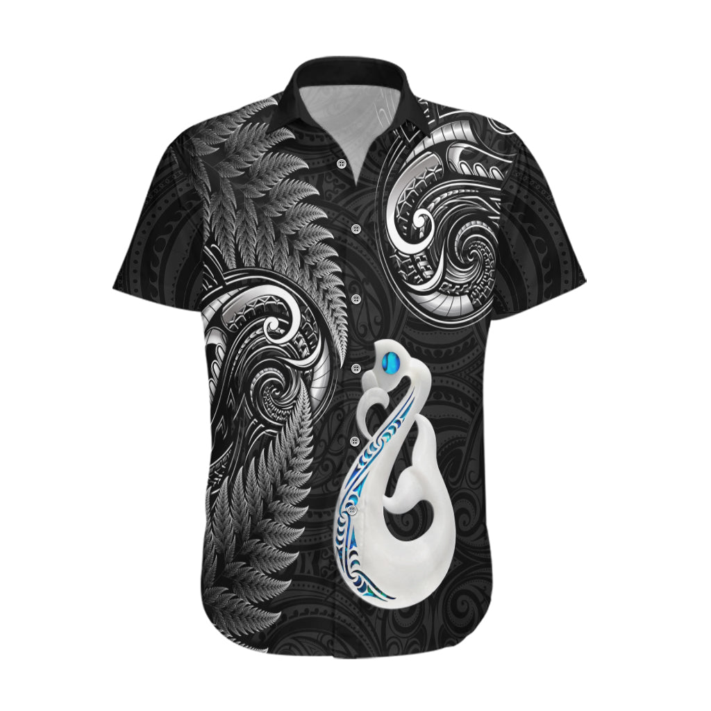 Personalised New Zealand Hawaiian Shirt Aotearoa Silver Fern With Manaia Maori Unique Black LT14 Black - Polynesian Pride