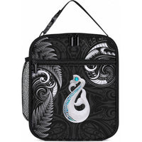 New Zealand Lunch Bag Aotearoa Silver Fern With Manaia Maori Unique Black LT14 10.2 × 8.3 × 4.3 inch Black - Polynesian Pride