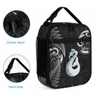 New Zealand Lunch Bag Aotearoa Silver Fern With Manaia Maori Unique Black LT14 - Polynesian Pride