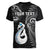 Personalised New Zealand Women V Neck T Shirt Aotearoa Silver Fern With Manaia Maori Unique Black LT14 - Polynesian Pride