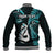 Personalised New Zealand Baseball Jacket Aotearoa Silver Fern With Manaia Maori Unique Turquoise LT14 - Polynesian Pride