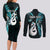 Personalised New Zealand Couples Long Sleeve Bodycon Dress and Long Sleeve Button Shirts Aotearoa Silver Fern With Manaia Maori Unique Turquoise LT14 - Polynesian Pride