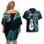 Personalised New Zealand Couples Off Shoulder Short Dress and Hawaiian Shirt Aotearoa Silver Fern With Manaia Maori Unique Turquoise LT14 - Polynesian Pride