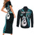 Personalised New Zealand Couples Short Sleeve Bodycon Dress and Long Sleeve Button Shirts Aotearoa Silver Fern With Manaia Maori Unique Turquoise LT14 - Polynesian Pride