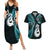 Personalised New Zealand Couples Summer Maxi Dress and Hawaiian Shirt Aotearoa Silver Fern With Manaia Maori Unique Turquoise LT14 Turquoise - Polynesian Pride