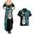 Personalised New Zealand Couples Summer Maxi Dress and Hawaiian Shirt Aotearoa Silver Fern With Manaia Maori Unique Turquoise LT14 - Polynesian Pride