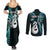 Personalised New Zealand Couples Summer Maxi Dress and Long Sleeve Button Shirts Aotearoa Silver Fern With Manaia Maori Unique Turquoise LT14 - Polynesian Pride