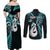 Personalised New Zealand Couples Off Shoulder Maxi Dress and Long Sleeve Button Shirts Aotearoa Silver Fern With Manaia Maori Unique Turquoise LT14 - Polynesian Pride