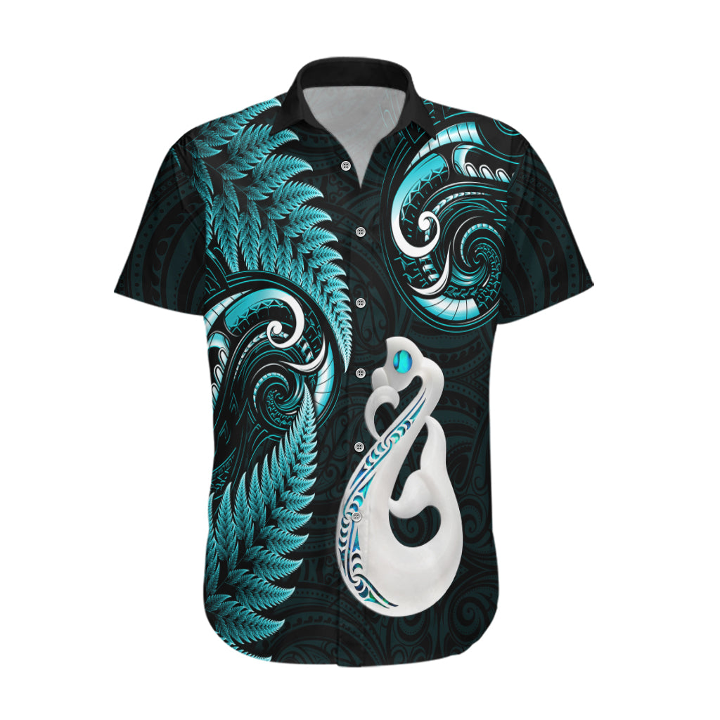 Personalised New Zealand Hawaiian Shirt Aotearoa Silver Fern With Manaia Maori Unique Turquoise LT14 Turquoise - Polynesian Pride