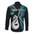 Personalised New Zealand Long Sleeve Button Shirt Aotearoa Silver Fern With Manaia Maori Unique Turquoise LT14 - Polynesian Pride