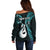 Personalised New Zealand Off Shoulder Sweater Aotearoa Silver Fern With Manaia Maori Unique Turquoise LT14 - Polynesian Pride