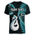 Personalised New Zealand Women V Neck T Shirt Aotearoa Silver Fern With Manaia Maori Unique Turquoise LT14 - Polynesian Pride