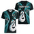 Personalised New Zealand Women V Neck T Shirt Aotearoa Silver Fern With Manaia Maori Unique Turquoise LT14 - Polynesian Pride