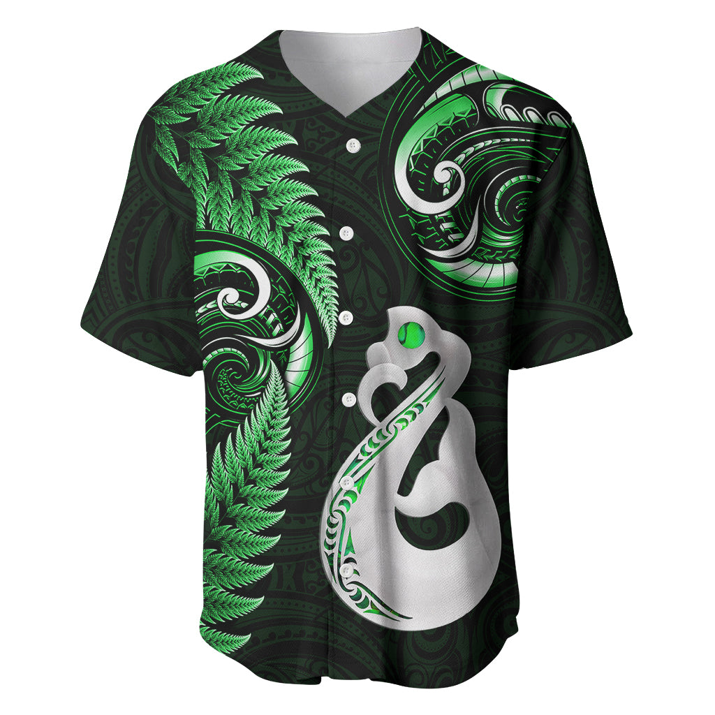 Personalised New Zealand Baseball Jersey Aotearoa Silver Fern With Manaia Maori Unique Green LT14 Green - Polynesian Pride