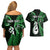 Personalised New Zealand Couples Off The Shoulder Long Sleeve Dress and Hawaiian Shirt Aotearoa Silver Fern With Manaia Maori Unique Green LT14 - Polynesian Pride