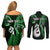 Personalised New Zealand Couples Off Shoulder Short Dress and Long Sleeve Button Shirts Aotearoa Silver Fern With Manaia Maori Unique Green LT14 - Polynesian Pride