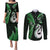 Personalised New Zealand Couples Puletasi Dress and Long Sleeve Button Shirts Aotearoa Silver Fern With Manaia Maori Unique Green LT14 Green - Polynesian Pride