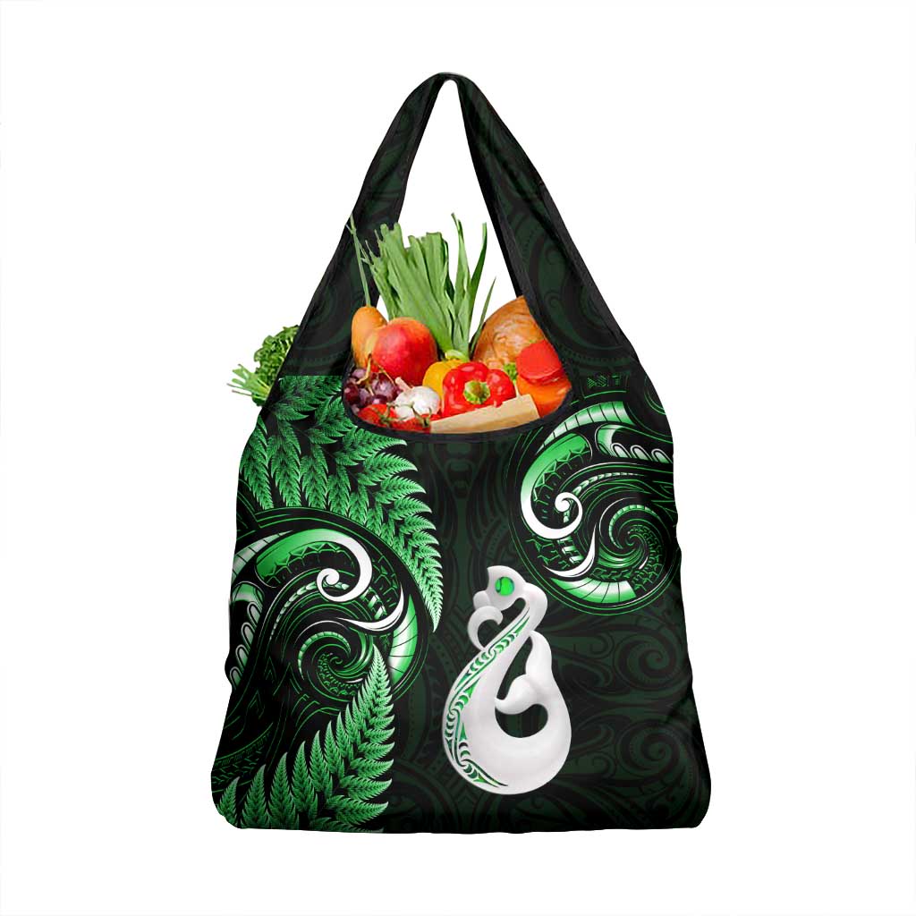 Green New Zealand Grocery Bag Aotearoa Silver Fern With Manaia Maori LT14 1-pack One Size Green - Polynesian Pride
