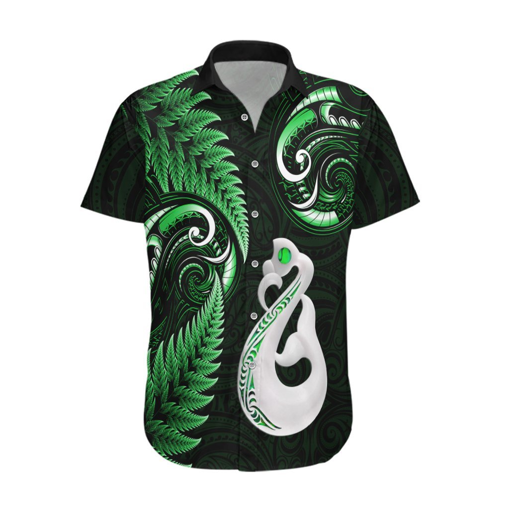 Personalised New Zealand Hawaiian Shirt Aotearoa Silver Fern With Manaia Maori Unique Green LT14 Green - Polynesian Pride