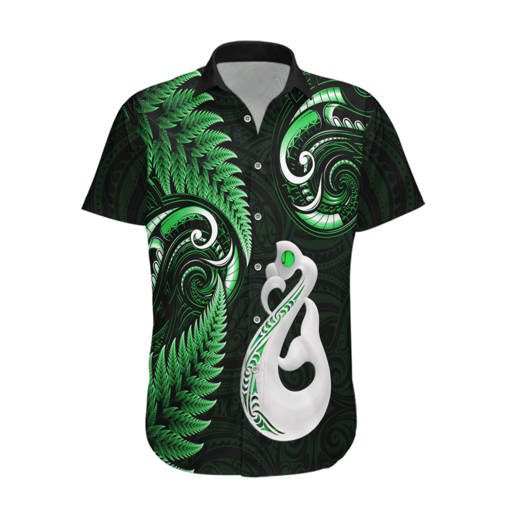 Personalised New Zealand Hawaiian Shirt Aotearoa Silver Fern With Manaia Maori Unique Green LT14 Green - Polynesian Pride