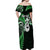 Personalised New Zealand Off Shoulder Maxi Dress Aotearoa Silver Fern With Manaia Maori Unique Green LT14 - Polynesian Pride