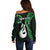 Personalised New Zealand Off Shoulder Sweater Aotearoa Silver Fern With Manaia Maori Unique Green LT14 - Polynesian Pride