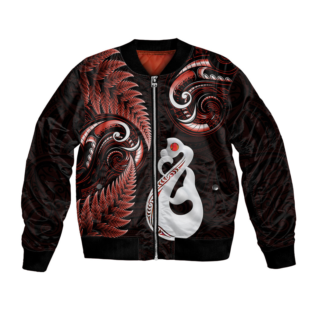 Personalised New Zealand Bomber Jacket Aotearoa Silver Fern With Manaia Maori Unique Red LT14 Unisex Red - Polynesian Pride